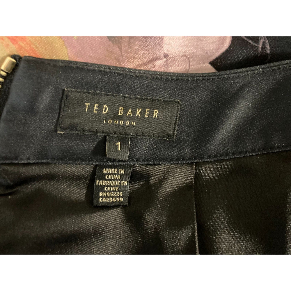Ted Baker 1 US 4 Black Paladia Opulent Bloom Floral Lined Pleated Skirt /Pockets - Picture 4 of 4